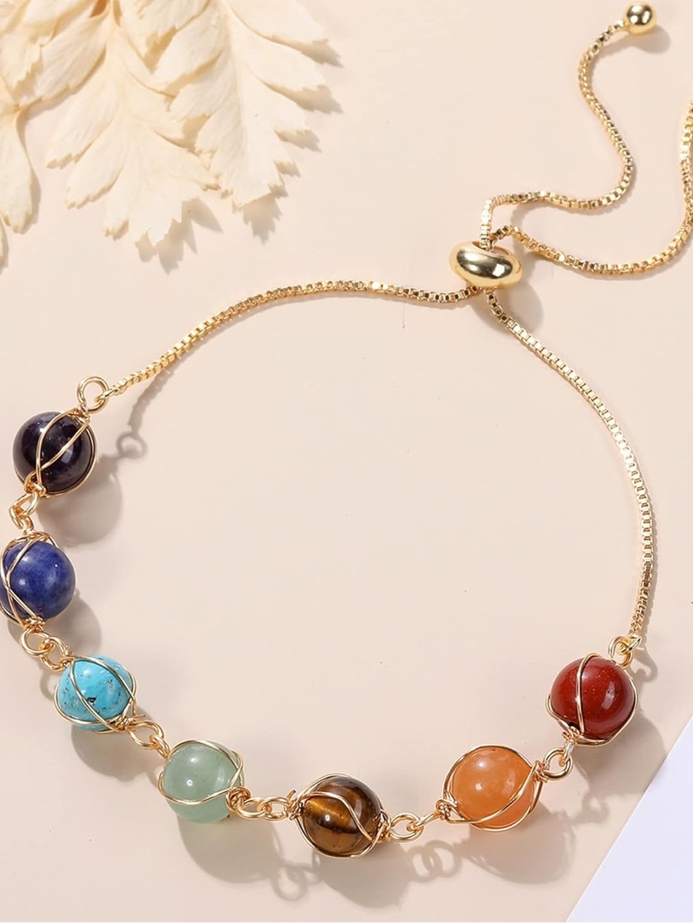 Anthropologie Gold Multicolor Bead Bracelet with Rainbow Gemstones